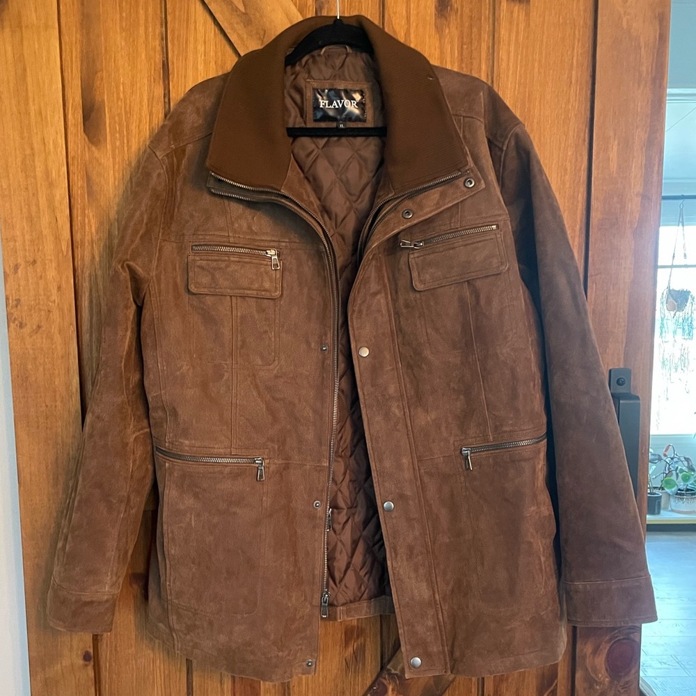 Flavor Suede Men’s Leather Jacket‎ Removable Collar